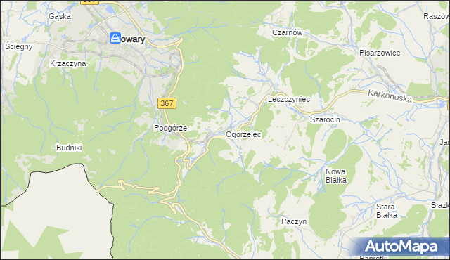 mapa Ogorzelec gmina Kamienna Góra, Ogorzelec gmina Kamienna Góra na mapie Targeo