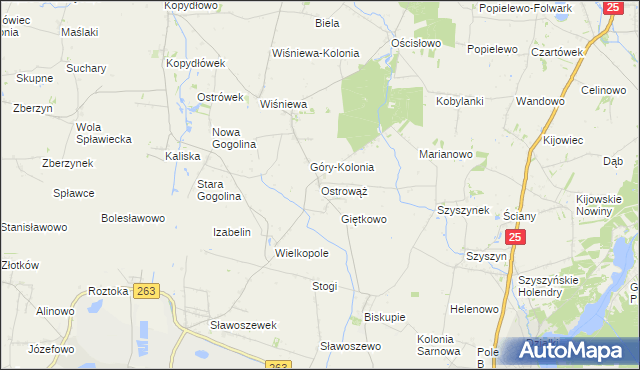mapa Ostrowąż, Ostrowąż na mapie Targeo