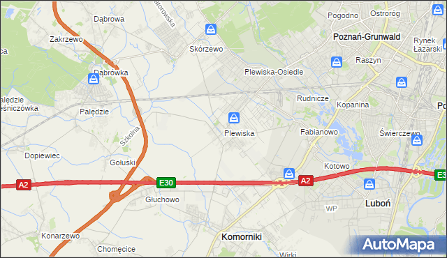 mapa Plewiska gmina Komorniki, Plewiska gmina Komorniki na mapie Targeo