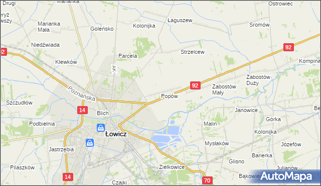 mapa Popów gmina Łowicz, Popów gmina Łowicz na mapie Targeo