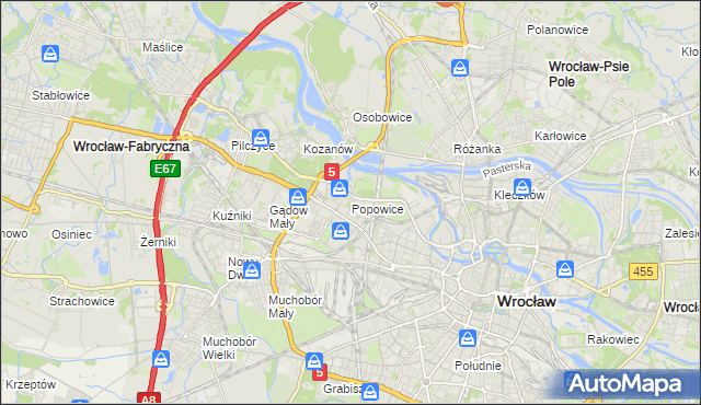 mapa Popowice gmina Wrocław, Popowice gmina Wrocław na mapie Targeo