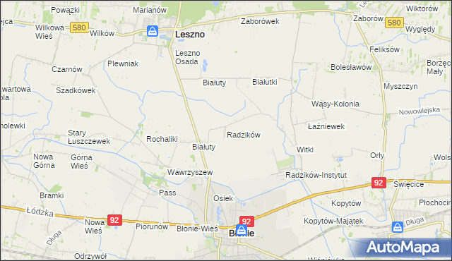 mapa Radzików gmina Błonie, Radzików gmina Błonie na mapie Targeo
