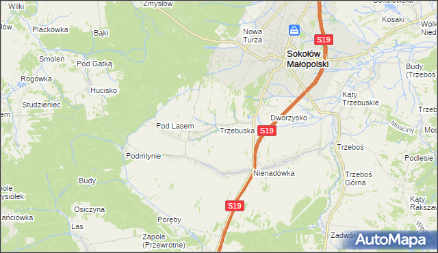 mapa Trzebuska, Trzebuska na mapie Targeo