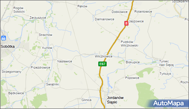 mapa Wilczkowice gmina Jordanów Śląski, Wilczkowice gmina Jordanów Śląski na mapie Targeo