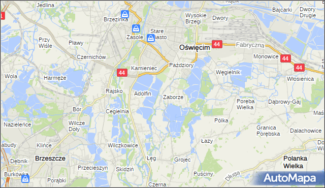 mapa Zaborze gmina Oświęcim, Zaborze gmina Oświęcim na mapie Targeo