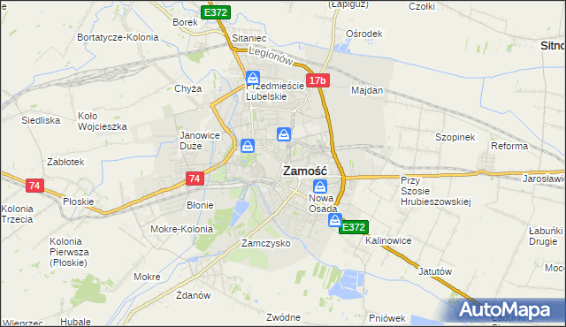 mapa Zamościa, Zamość na mapie Targeo