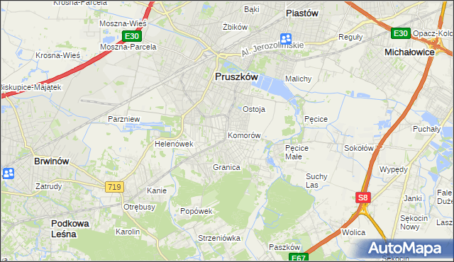 mapa Komorów gmina Michałowice, Komorów gmina Michałowice na mapie Targeo