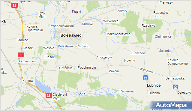 mapa Andrzejów gmina Łubnice, Andrzejów gmina Łubnice na mapie Targeo