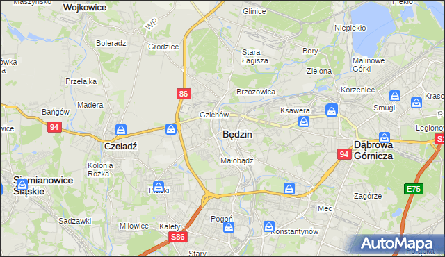 mapa Będzin, Będzin na mapie Targeo