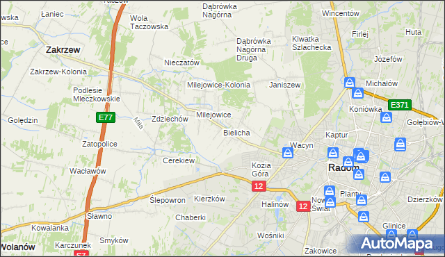 mapa Bielicha, Bielicha na mapie Targeo