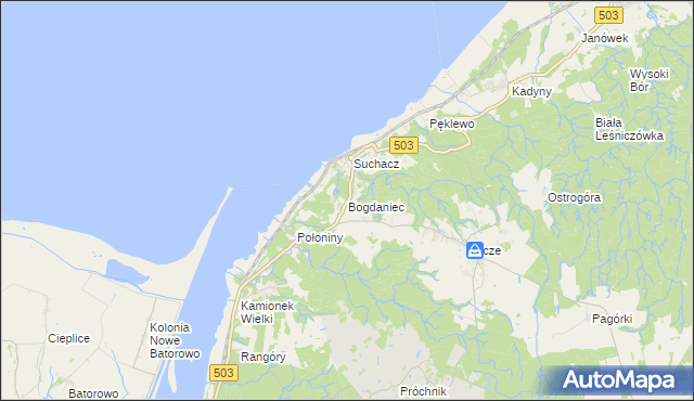 mapa Bogdaniec gmina Tolkmicko, Bogdaniec gmina Tolkmicko na mapie Targeo