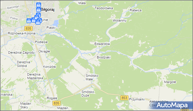 mapa Brodziaki, Brodziaki na mapie Targeo