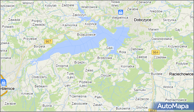 mapa Brzezowa gmina Dobczyce, Brzezowa gmina Dobczyce na mapie Targeo