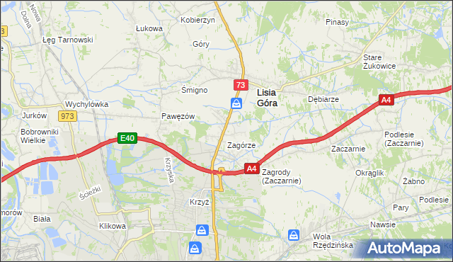 mapa Brzozówka gmina Lisia Góra, Brzozówka gmina Lisia Góra na mapie Targeo