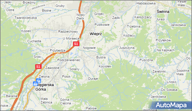 mapa Bystra gmina Radziechowy-Wieprz, Bystra gmina Radziechowy-Wieprz na mapie Targeo