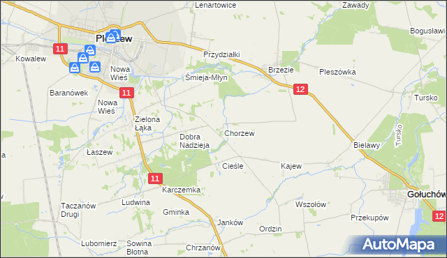 mapa Chorzew gmina Pleszew, Chorzew gmina Pleszew na mapie Targeo