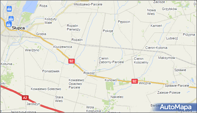 mapa Cienin Zaborny-Parcele, Cienin Zaborny-Parcele na mapie Targeo