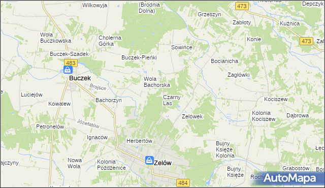 mapa Czarny Las gmina Buczek, Czarny Las gmina Buczek na mapie Targeo