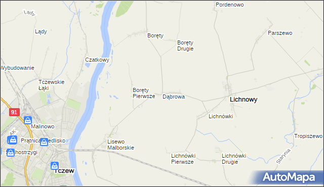 mapa Dąbrowa gmina Lichnowy, Dąbrowa gmina Lichnowy na mapie Targeo