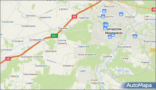 mapa Dąbrowa gmina Tomaszów Mazowiecki, Dąbrowa gmina Tomaszów Mazowiecki na mapie Targeo
