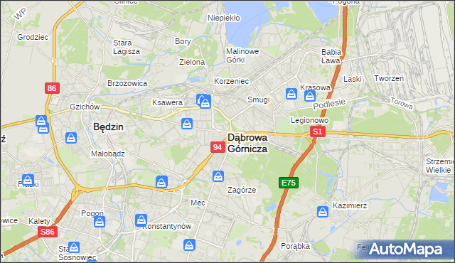 mapa Dąbrowa Górnicza, Dąbrowa Górnicza na mapie Targeo