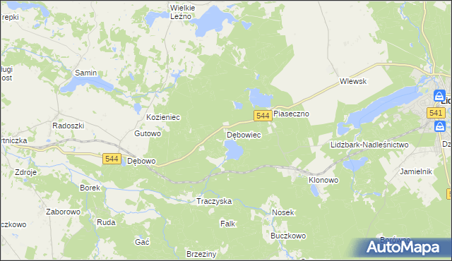 mapa Dębowiec gmina Lidzbark, Dębowiec gmina Lidzbark na mapie Targeo