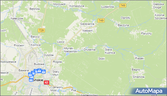 mapa Drutarnia gmina Końskie, Drutarnia gmina Końskie na mapie Targeo