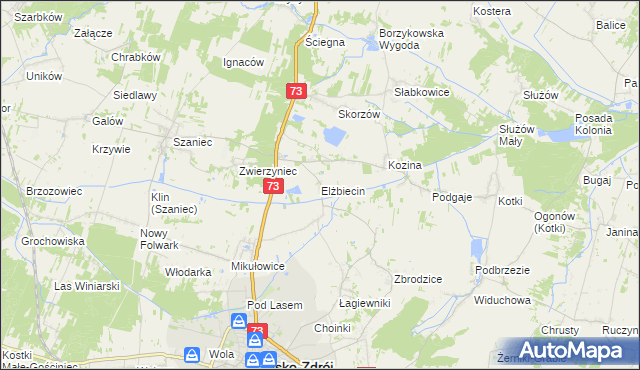 mapa Elżbiecin gmina Busko-Zdrój, Elżbiecin gmina Busko-Zdrój na mapie Targeo