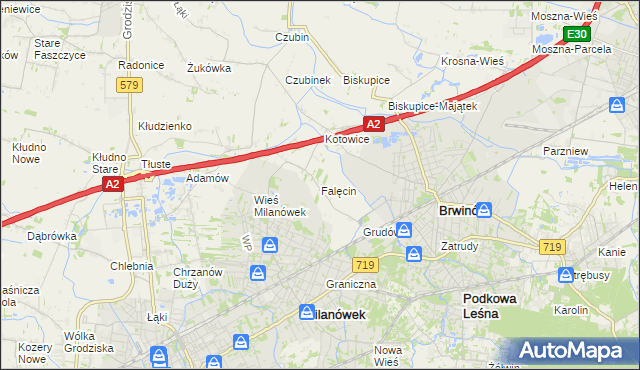 mapa Falęcin gmina Brwinów, Falęcin gmina Brwinów na mapie Targeo