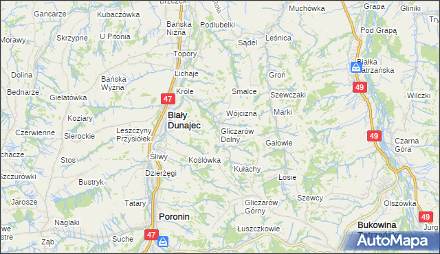 mapa Gliczarów Dolny, Gliczarów Dolny na mapie Targeo