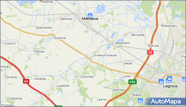 mapa Gniewomirowice, Gniewomirowice na mapie Targeo