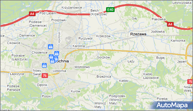 mapa Gorzków gmina Bochnia, Gorzków gmina Bochnia na mapie Targeo