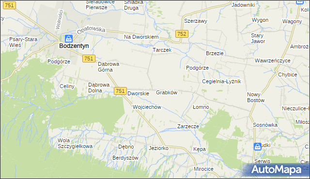 mapa Grabków gmina Pawłów, Grabków gmina Pawłów na mapie Targeo