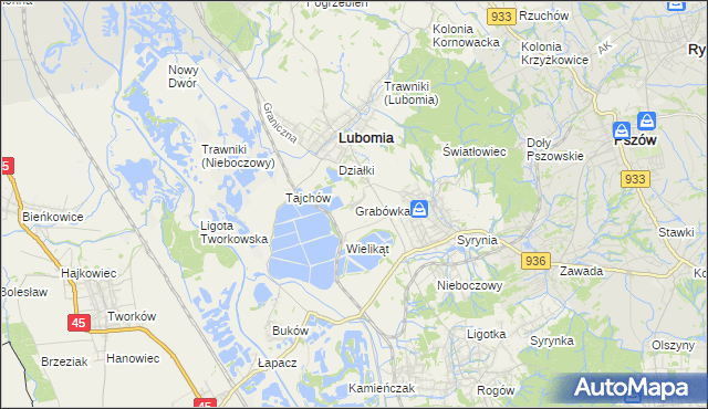 mapa Grabówka gmina Lubomia, Grabówka gmina Lubomia na mapie Targeo