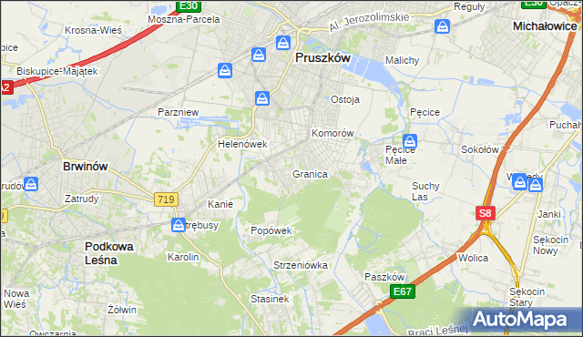mapa Granica gmina Michałowice, Granica gmina Michałowice na mapie Targeo