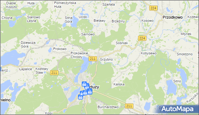 mapa Grzybno gmina Kartuzy, Grzybno gmina Kartuzy na mapie Targeo