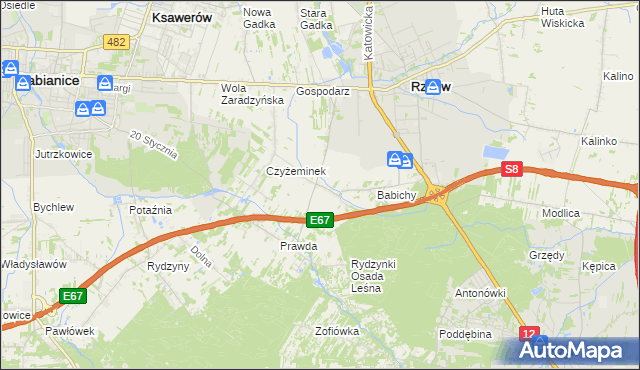 mapa Guzew gmina Rzgów, Guzew gmina Rzgów na mapie Targeo