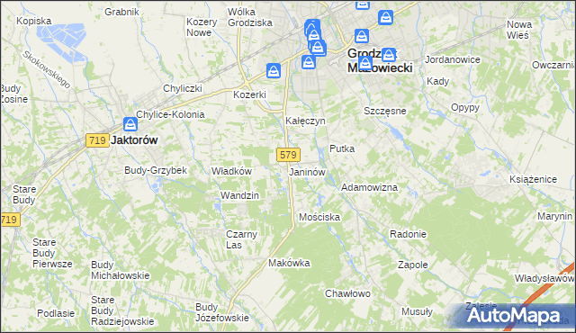 mapa Janinów gmina Grodzisk Mazowiecki, Janinów gmina Grodzisk Mazowiecki na mapie Targeo