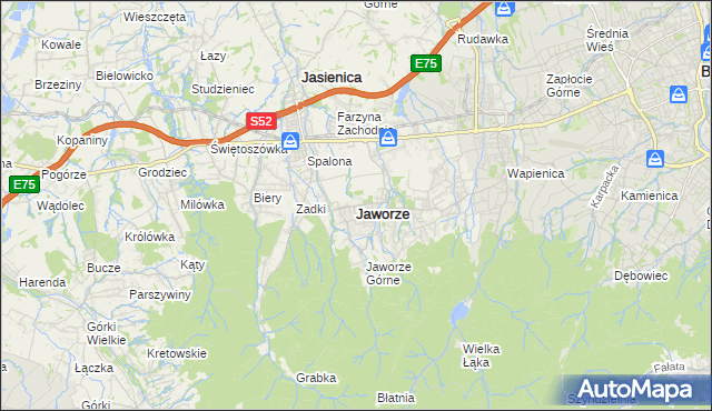mapa Jaworze powiat bielski, Jaworze powiat bielski na mapie Targeo