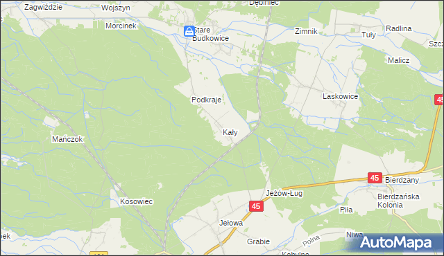 mapa Kały gmina Murów, Kały gmina Murów na mapie Targeo
