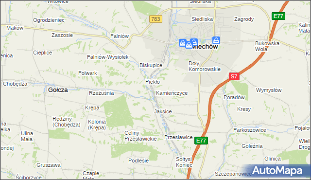mapa Kamieńczyce gmina Miechów, Kamieńczyce gmina Miechów na mapie Targeo
