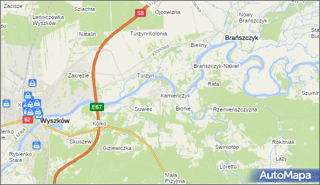 mapa Kamieńczyk gmina Wyszków, Kamieńczyk gmina Wyszków na mapie Targeo