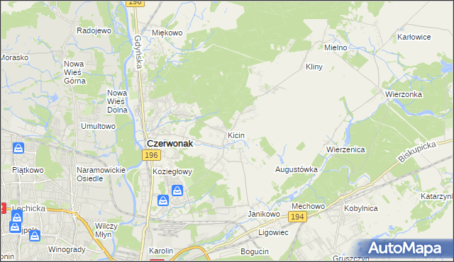 mapa Kicin gmina Czerwonak, Kicin gmina Czerwonak na mapie Targeo