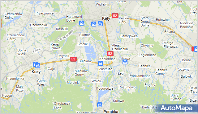 mapa Kobiernice, Kobiernice na mapie Targeo
