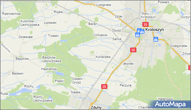 mapa Konarzew gmina Zduny, Konarzew gmina Zduny na mapie Targeo