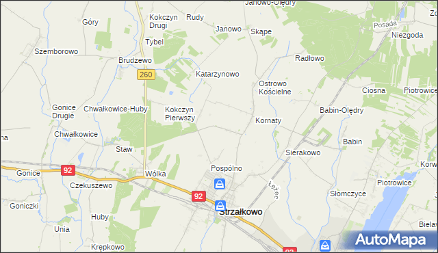 mapa Kornaty-Kolonia Druga, Kornaty-Kolonia Druga na mapie Targeo