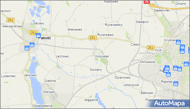 mapa Kościelec gmina Pakość, Kościelec gmina Pakość na mapie Targeo