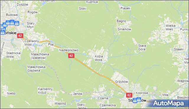 mapa Kozia Wola gmina Stąporków, Kozia Wola gmina Stąporków na mapie Targeo