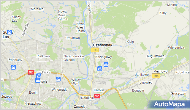 mapa Koziegłowy gmina Czerwonak, Koziegłowy gmina Czerwonak na mapie Targeo