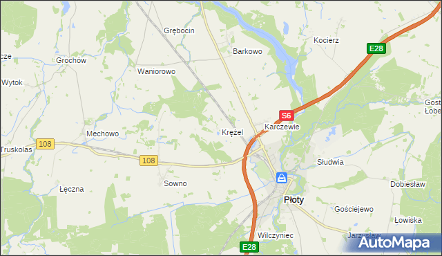 mapa Krężel gmina Płoty, Krężel gmina Płoty na mapie Targeo